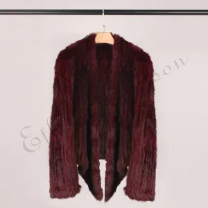 100% Real Knit Rabbit Fur Cardigan Coat Jacket Natural Hand-made Irregular Collar Garment Rabbit Fur Knitted Outerwear Vest
