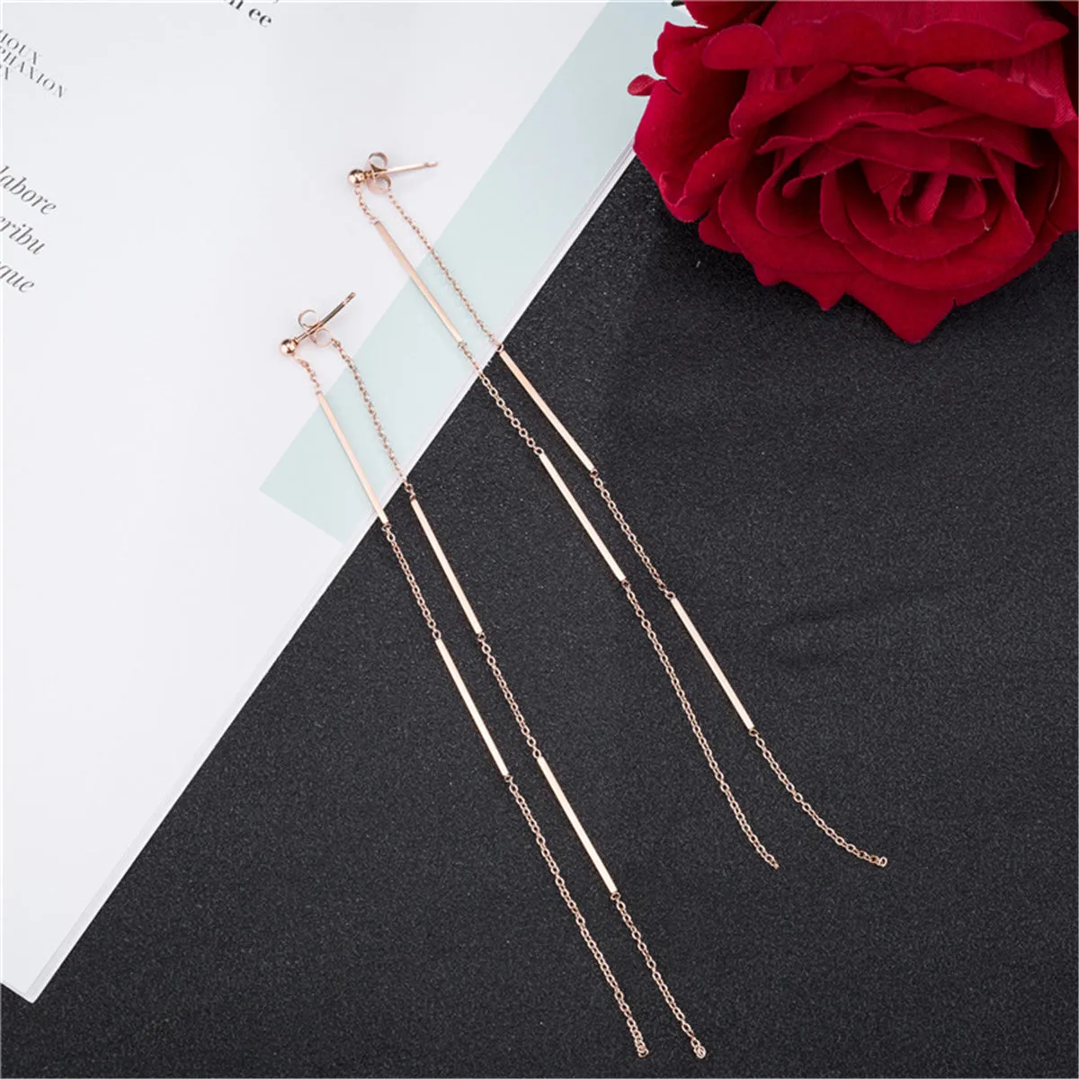 18K Rose Gold-Plated Bar Tassel Ear Jackets