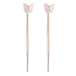 18K Rose Gold-Plated Frosted Butterfly Tassel Ear Jackets