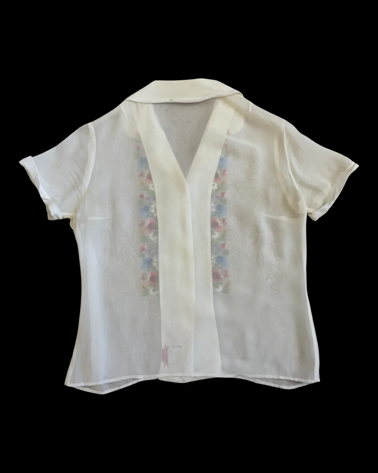 1940s Hungarian Embroidered Crepe Button Down Blouse