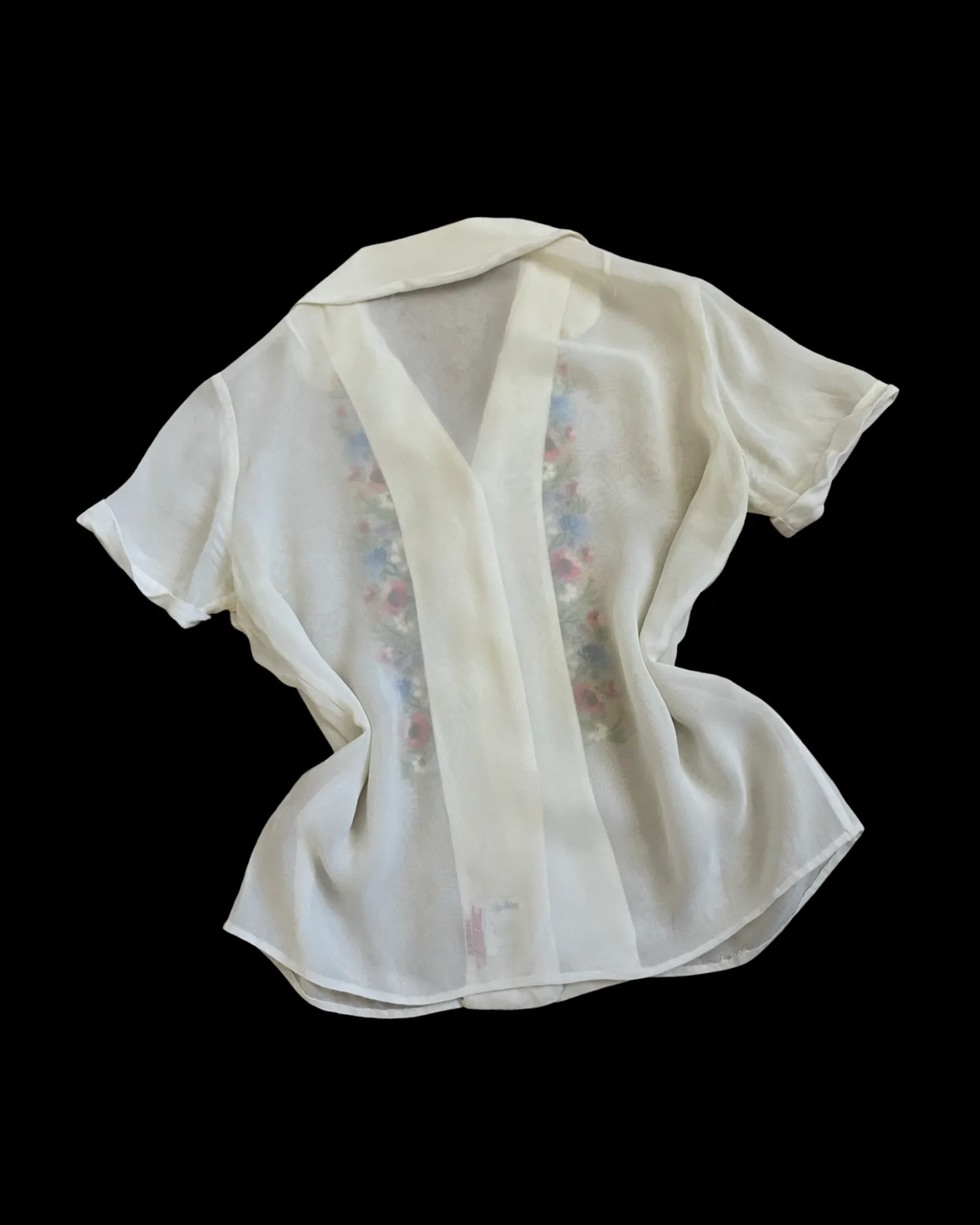 1940s Hungarian Embroidered Crepe Button Down Blouse