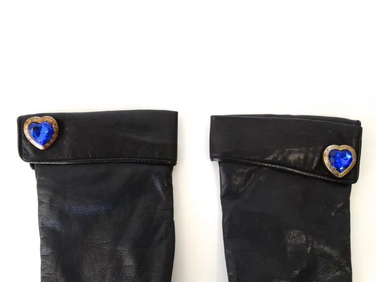 1990s Moschino Navy Leather Gloves