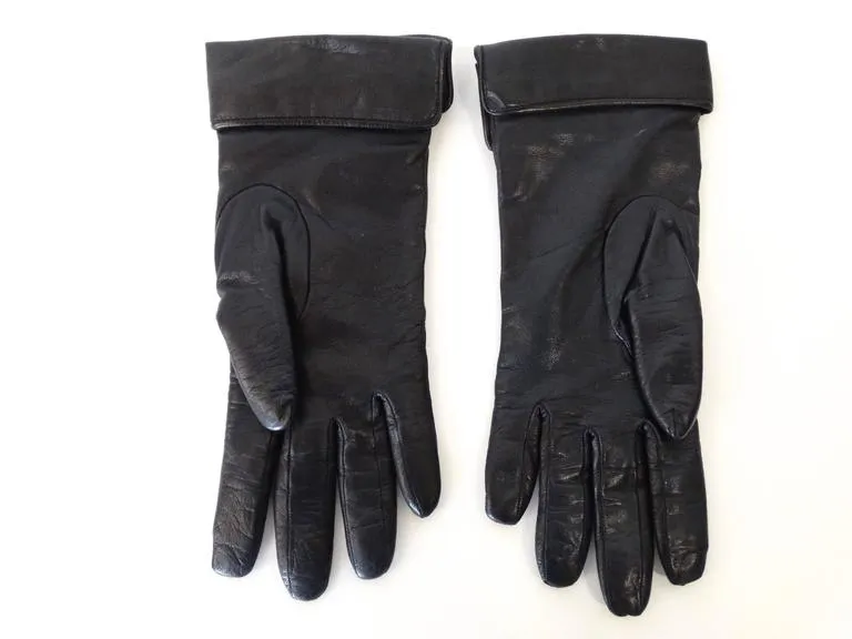 1990s Moschino Navy Leather Gloves