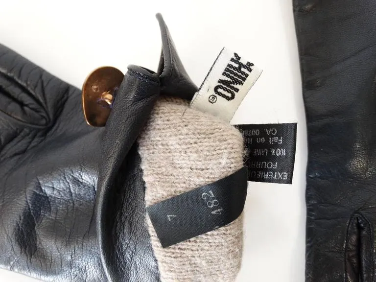 1990s Moschino Navy Leather Gloves