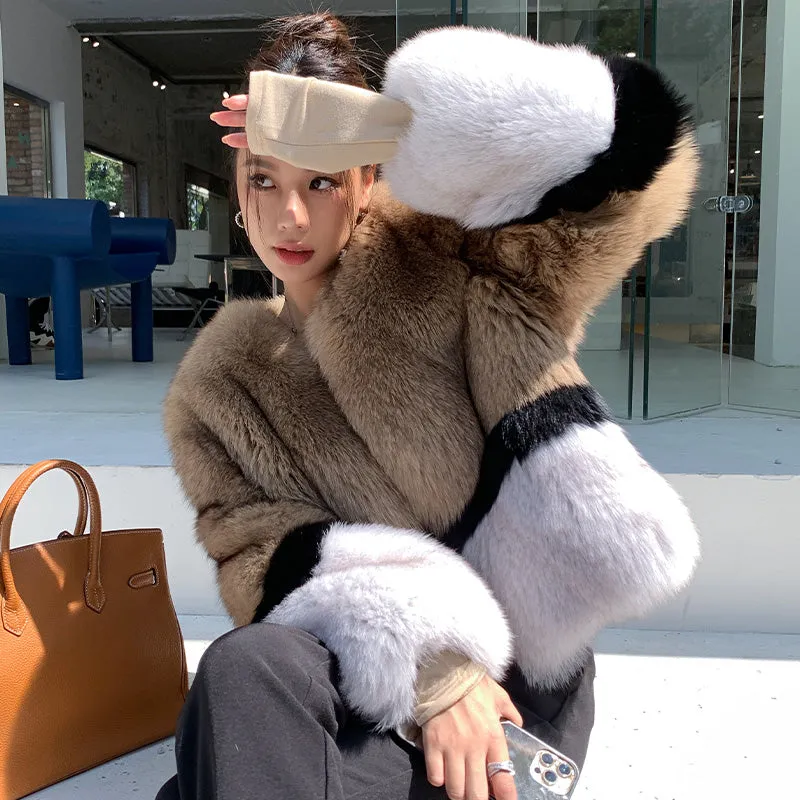 2022 New Women's Imported Fox Fur Coat Long Sleeve Winter Luxury Fluffy Overcoat 4894