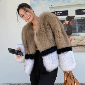 2022 New Women's Imported Fox Fur Coat Long Sleeve Winter Luxury Fluffy Overcoat 4894