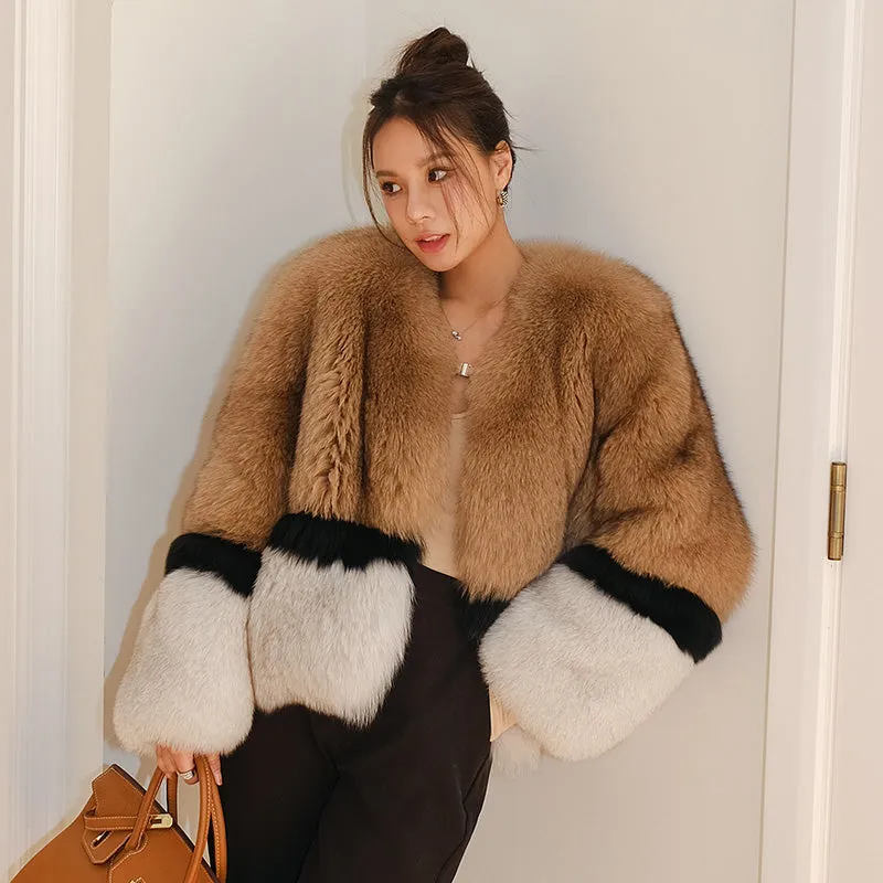 2022 New Women's Imported Fox Fur Coat Long Sleeve Winter Luxury Fluffy Overcoat 4894