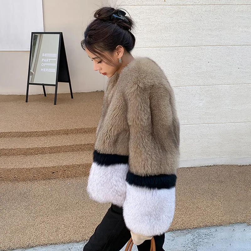 2022 New Women's Imported Fox Fur Coat Long Sleeve Winter Luxury Fluffy Overcoat 4894
