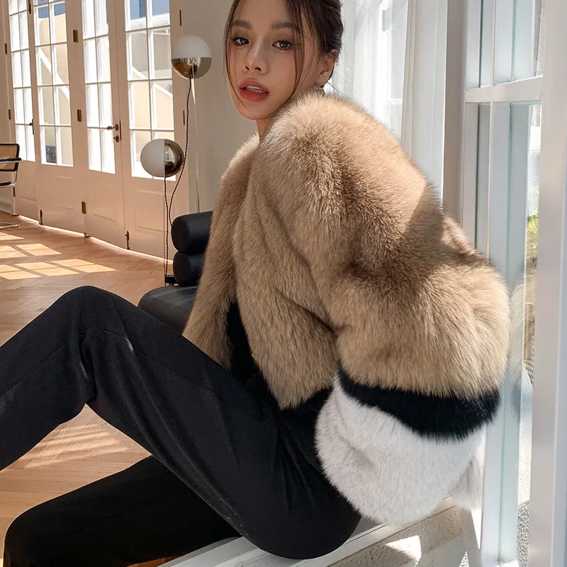 2022 New Women's Imported Fox Fur Coat Long Sleeve Winter Luxury Fluffy Overcoat 4894