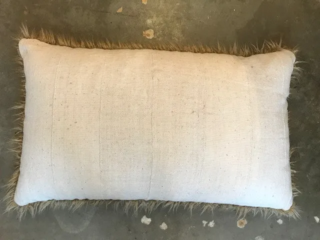 24 x 40 INDIGO AND MUD CLOTH PILLOWS BACKED WITH FAUX FUR