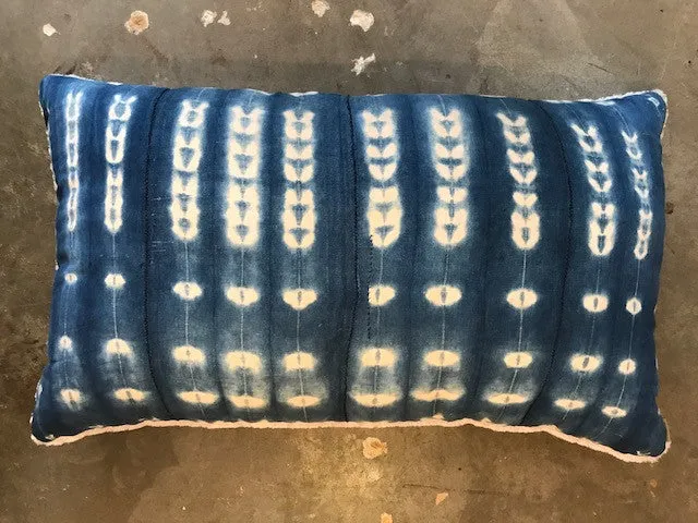 24 x 40 INDIGO AND MUD CLOTH PILLOWS BACKED WITH FAUX FUR