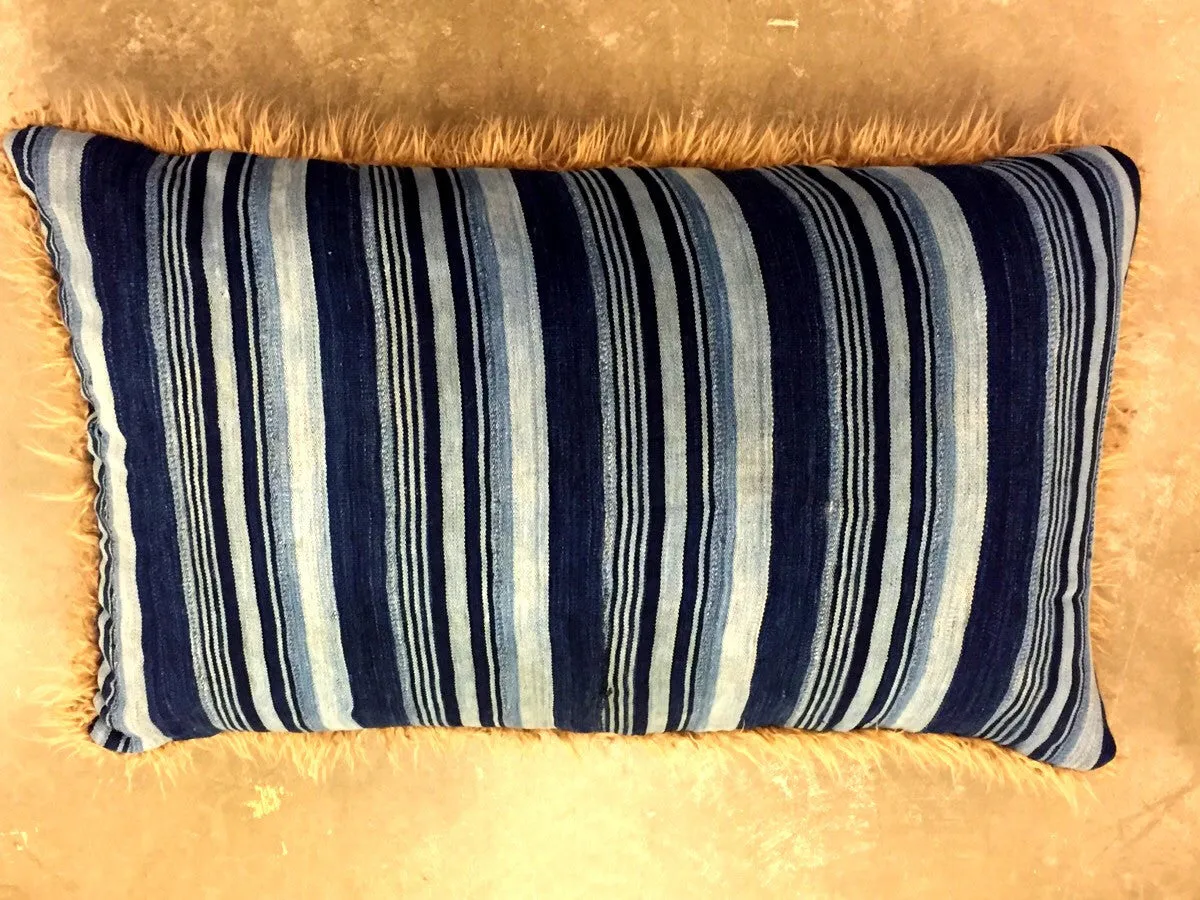 24 x 40 INDIGO AND MUD CLOTH PILLOWS BACKED WITH FAUX FUR