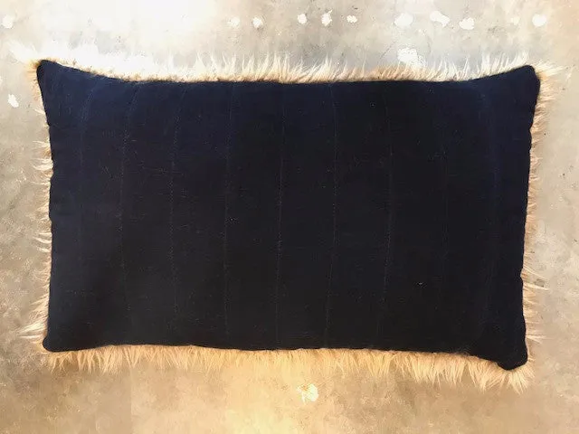 24 x 40 INDIGO AND MUD CLOTH PILLOWS BACKED WITH FAUX FUR