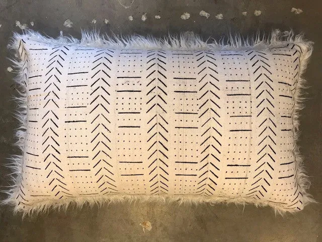 24 x 40 INDIGO AND MUD CLOTH PILLOWS BACKED WITH FAUX FUR