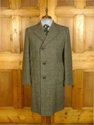 25/0269  immaculate vintage crombie wool green / amber glen check wool tweed coat overcoat 42-44 regular