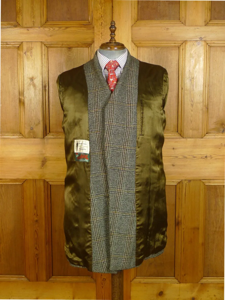 25/0281 vintage hardy amies west of england wool glen check tweed car pea coat 44