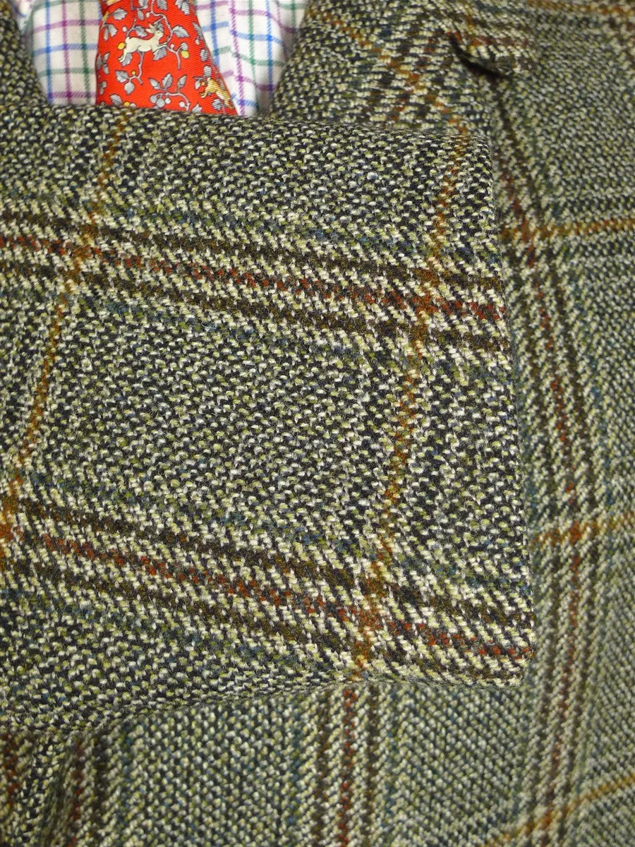 25/0281 vintage hardy amies west of england wool glen check tweed car pea coat 44