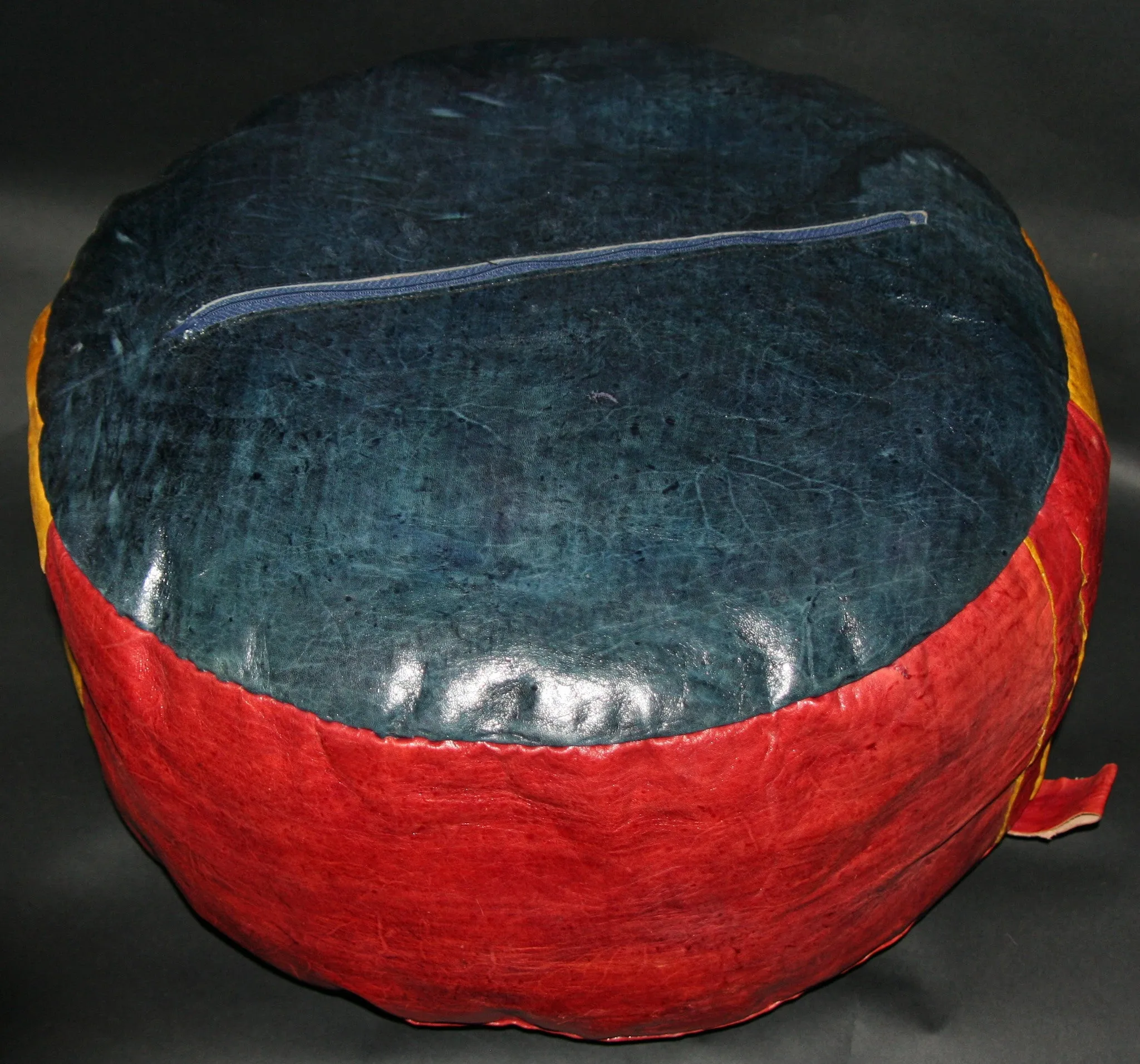 African Tuareg Leather Pouf/Ottoman/Footstool Antique Red Yellow Blue Turquoise