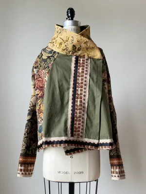 antique jacquard and army cocoon with handwoven trim