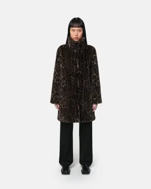 Apparis Blair Leopard Mid-Length Coat Dark Leopard
