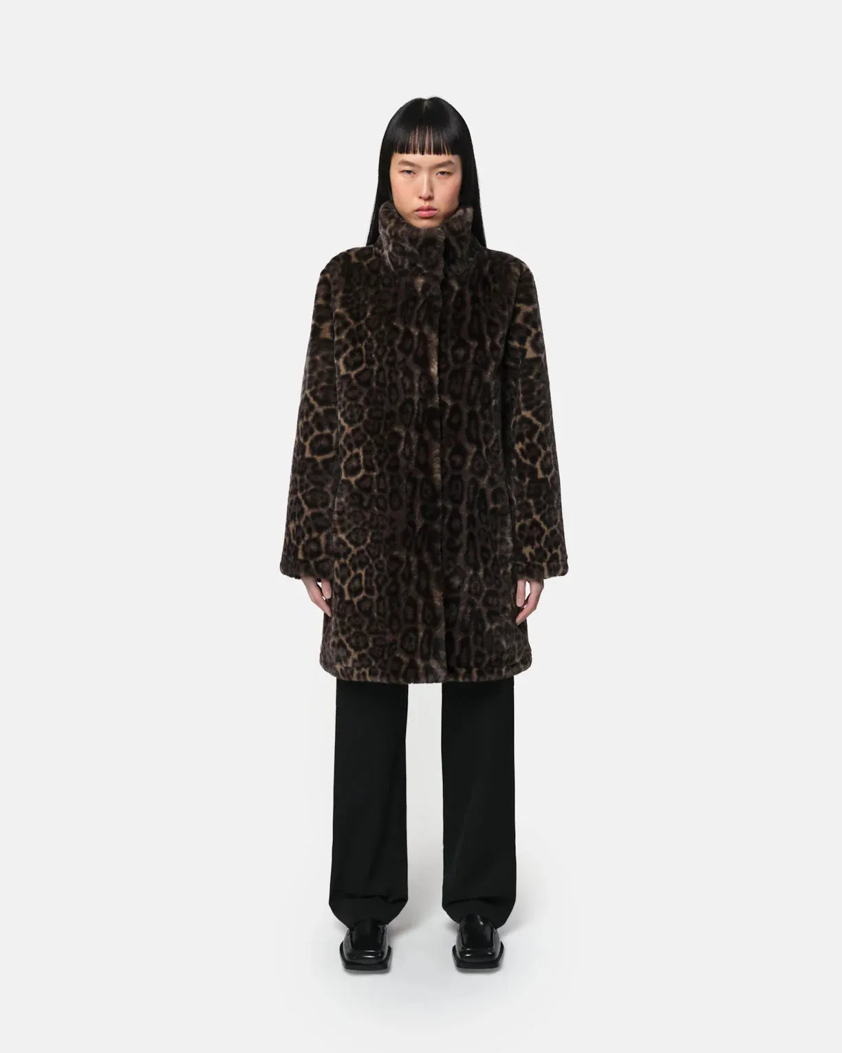 Apparis Blair Leopard Mid-Length Coat Dark Leopard