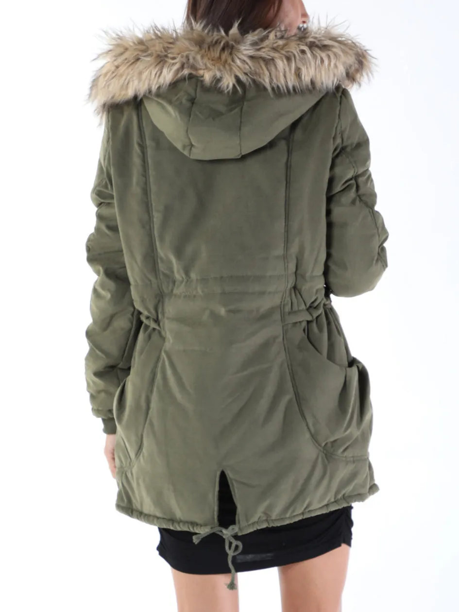 Army Green Thickening Slim Fur Collar Winter Coat Cotton Coat