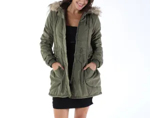 Army Green Thickening Slim Fur Collar Winter Coat Cotton Coat