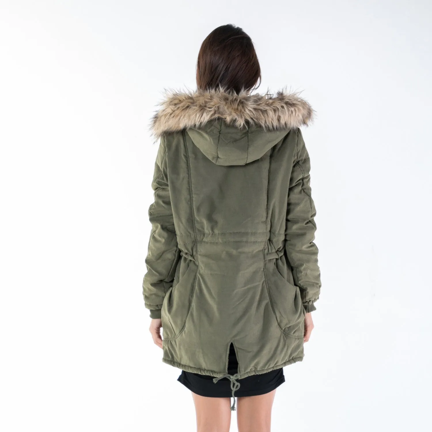 Army Green Thickening Slim Fur Collar Winter Coat Cotton Coat