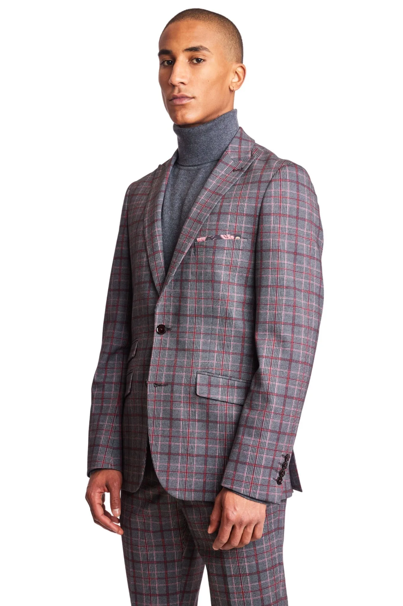 Ashton  - Charcoal Burgundy Pink Check