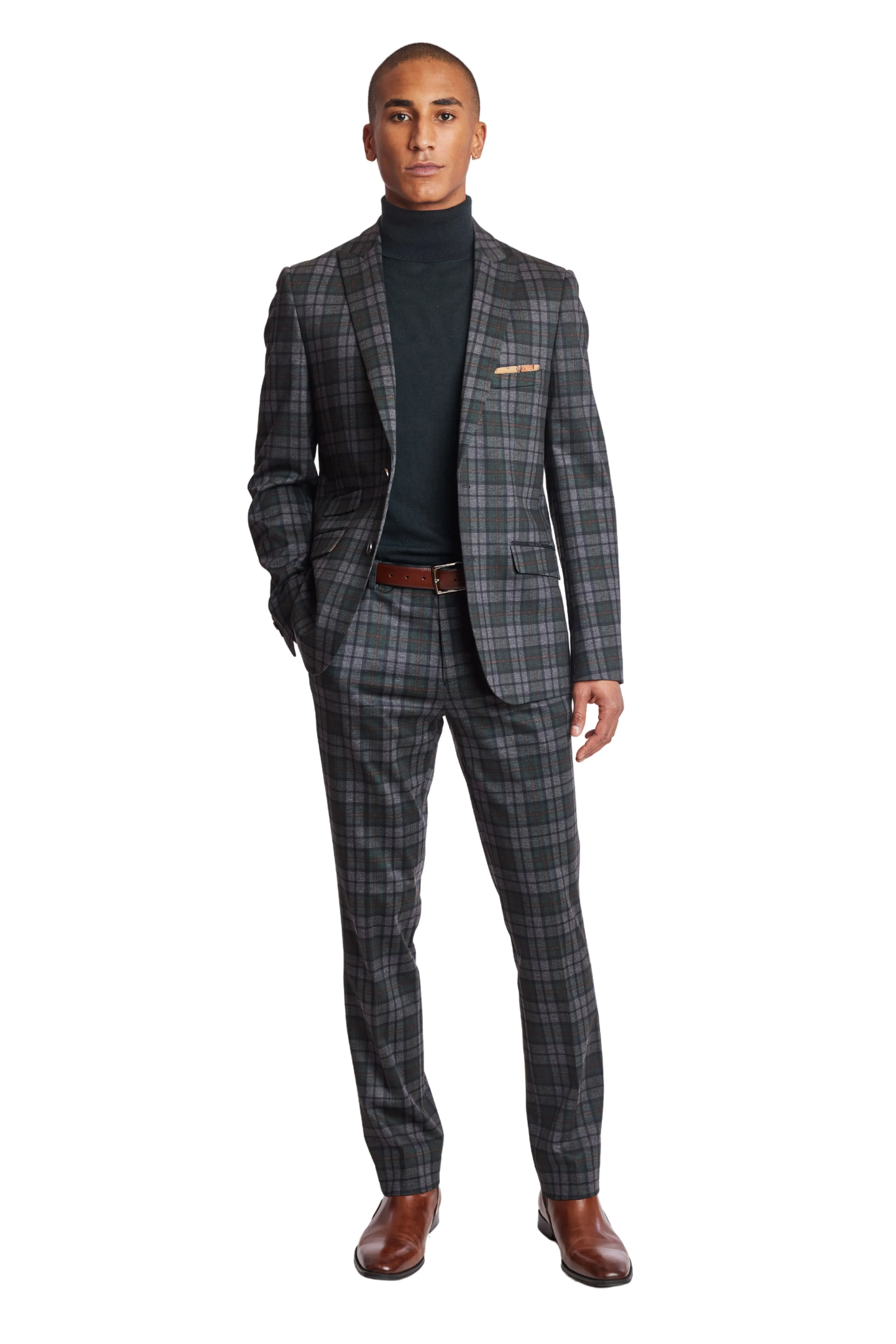 Ashton - Forest Charcoal Check Knit