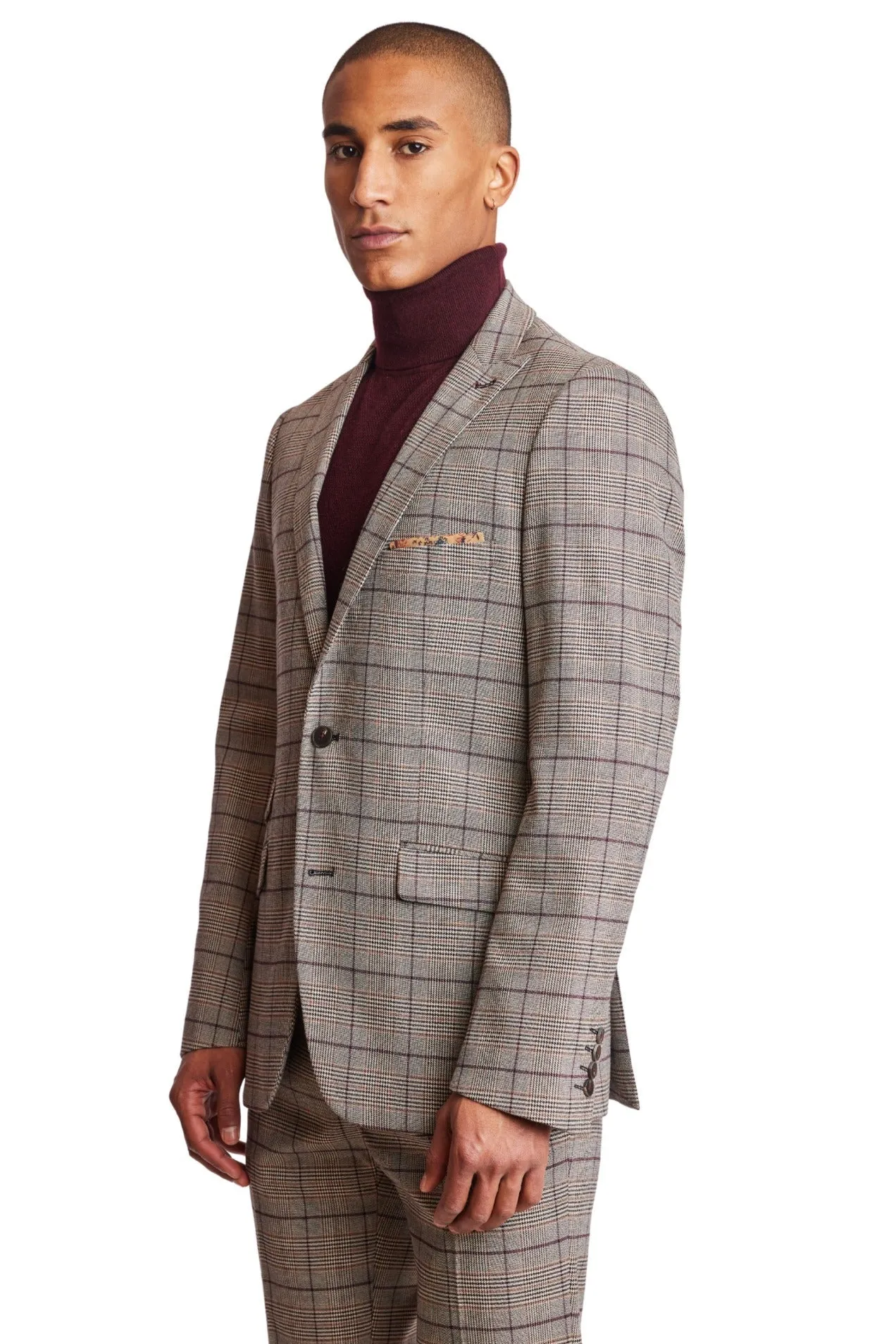 Ashton - Tan Burgundy Plaid