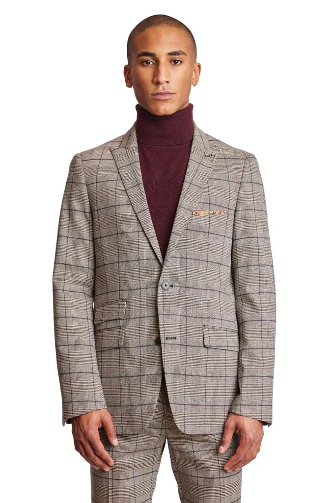 Ashton - Tan Burgundy Plaid