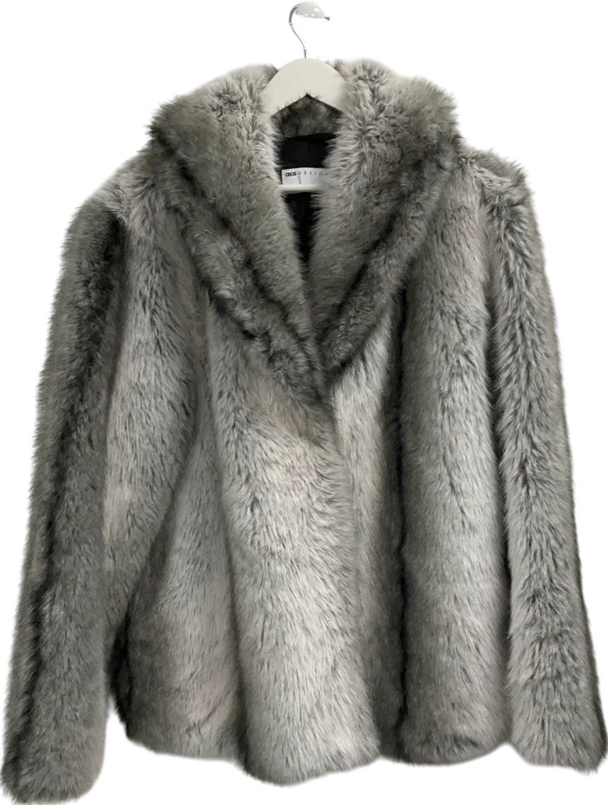 ASOS Grey Tall Tipped Vintage Faux Fur Coat UK M