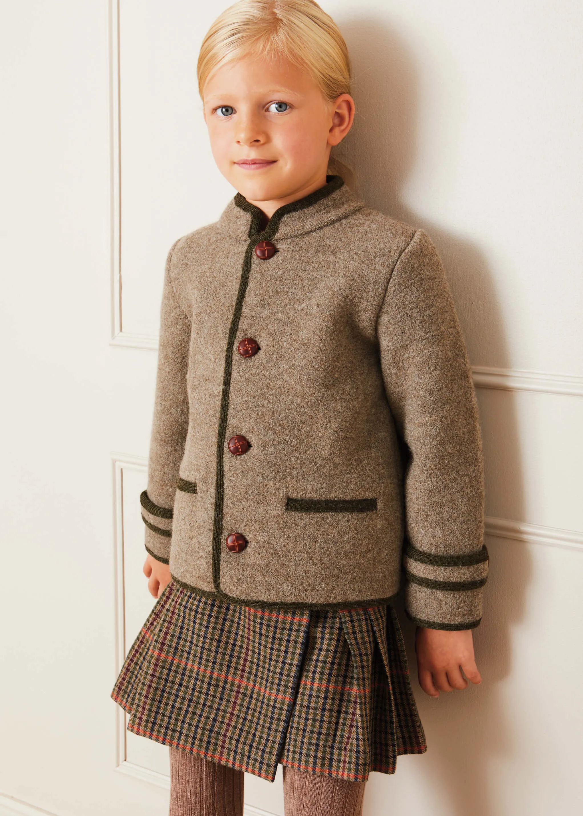 Austrian Single Breasted Contrast Trim Jacket in Brown (12mths-10yrs)
