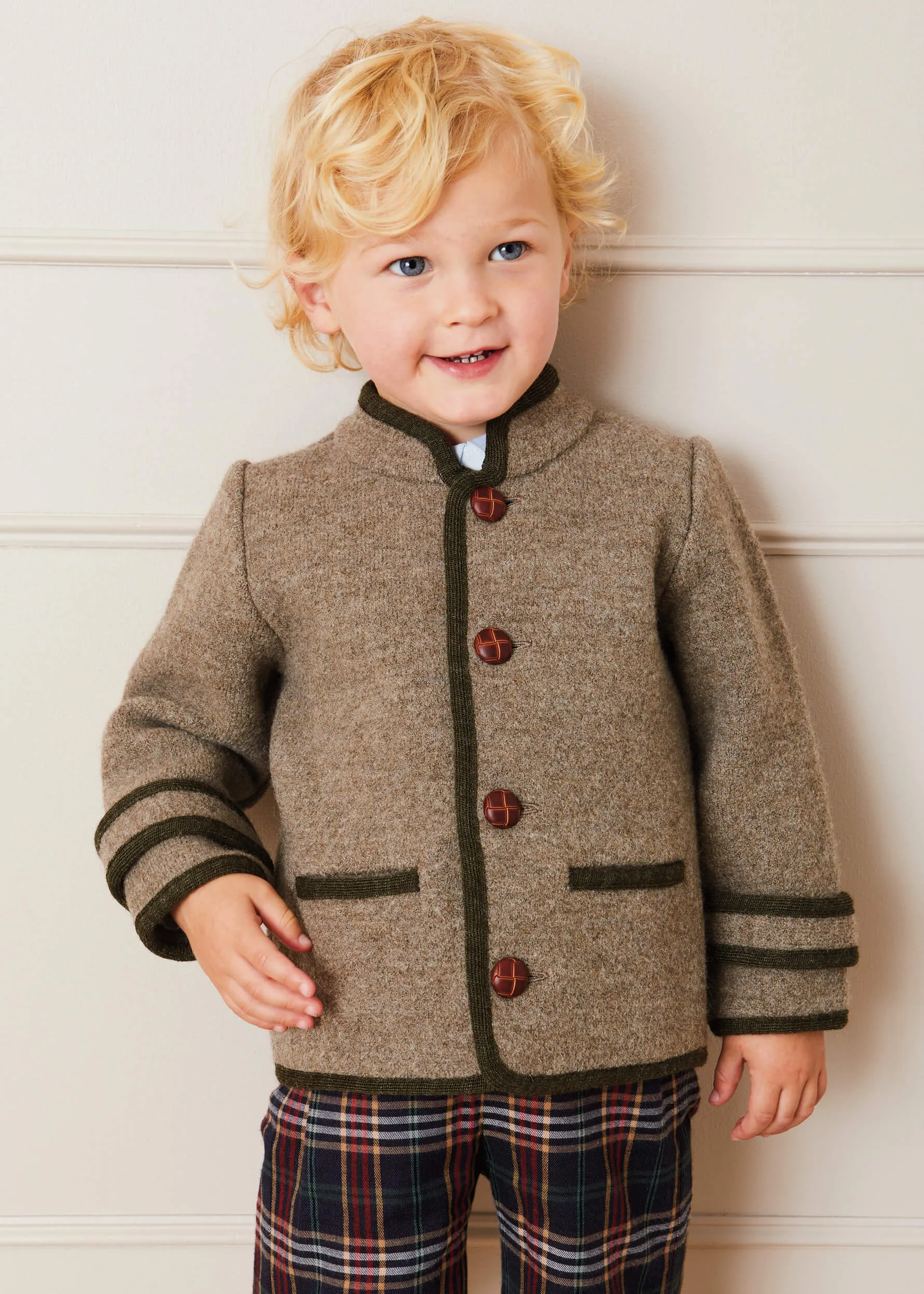 Austrian Single Breasted Contrast Trim Jacket in Brown (12mths-10yrs)