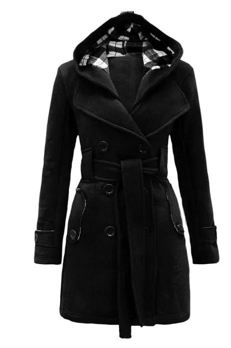 Autumn Elegant Vintage Office Lady Women Overcoats Slim Plain Belt Girls Winter Gray Female Coats hooded double-breasted 2XL 3XL