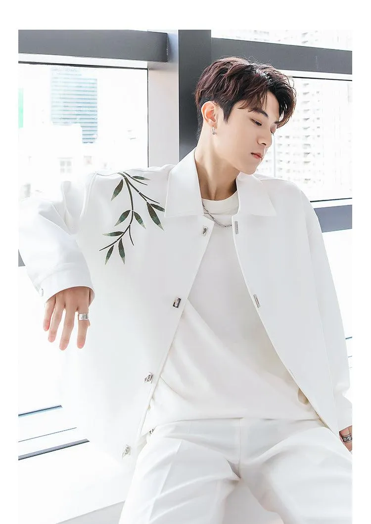 Bamboo Embroidery Button Down Jacket