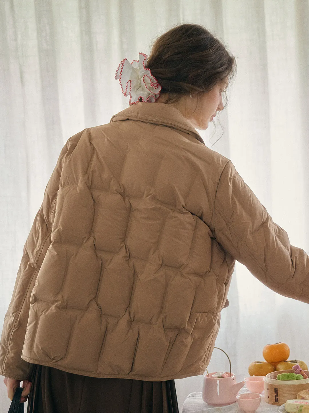 Bea Notched Collar Pocket Down Jacket - Khaki