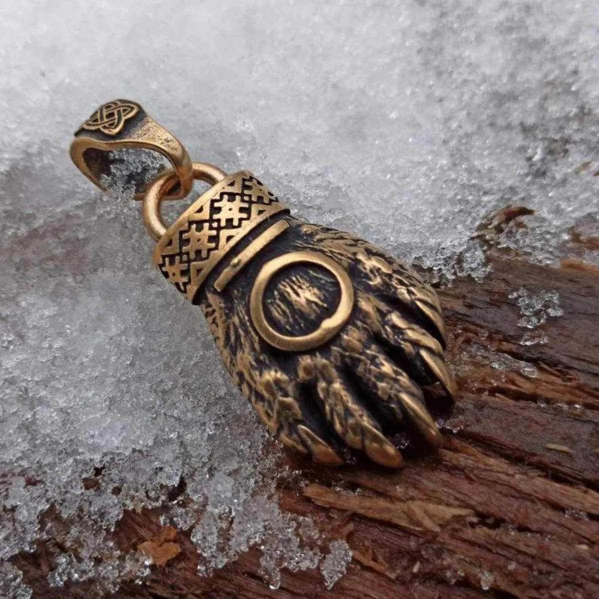 Bear paw bronze pendant Slavic jewelry