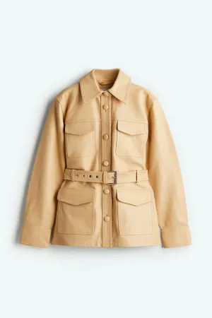 Belted leather jacket