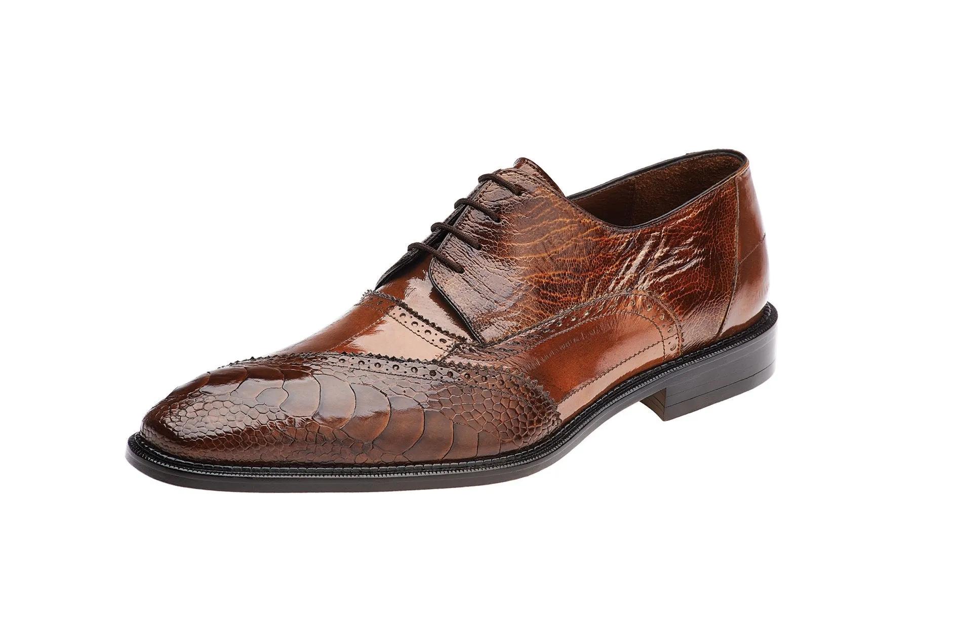 Belvedere - Nino, Genuine Ostrich Leg and Eel Dress Shoe - Antique Camel - 0B4 (IN STORE)