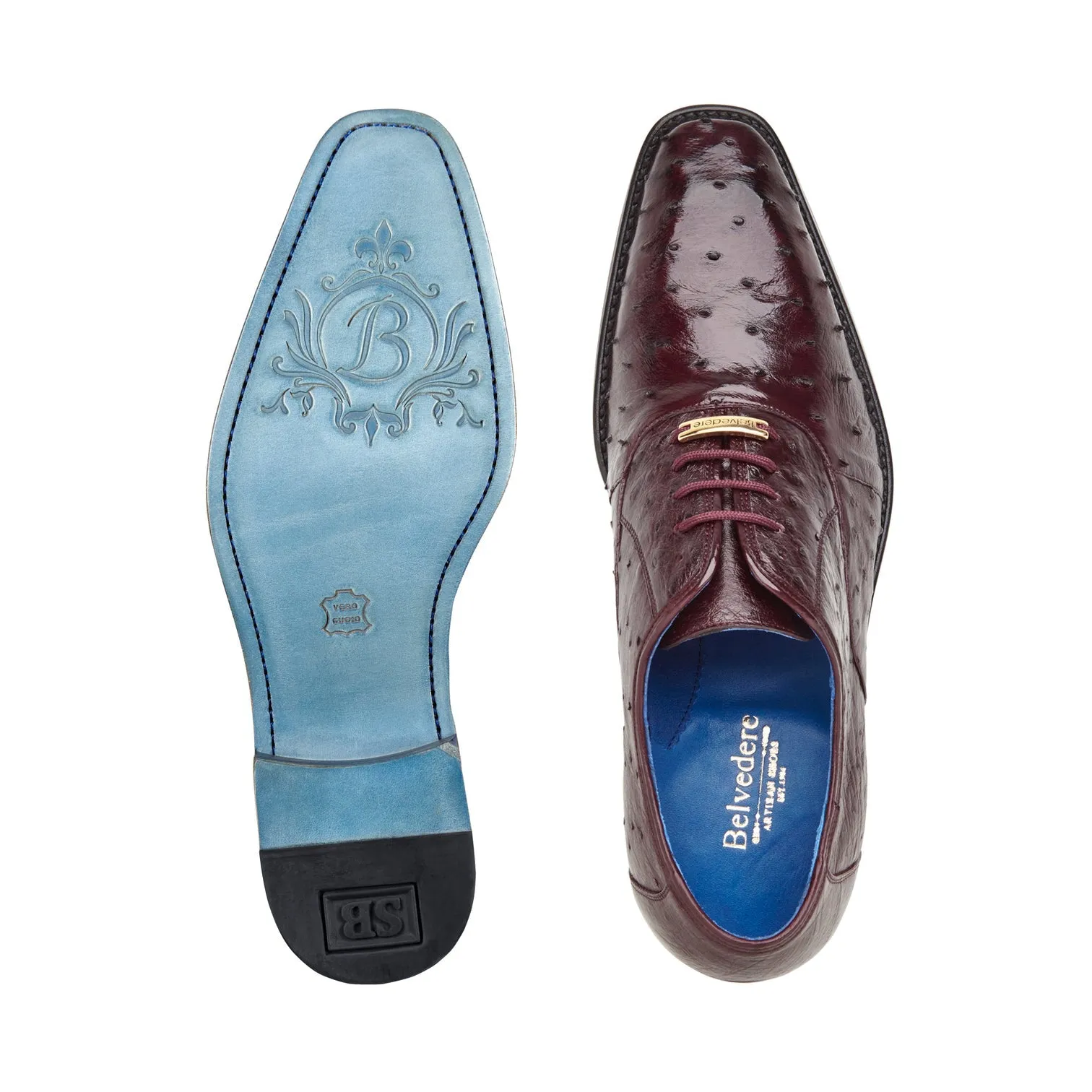 Belvedere - Orlando, Genuine Ostrich Quill Dress Shoe - Antique Dark Burgundy - D01 (IN STORE)
