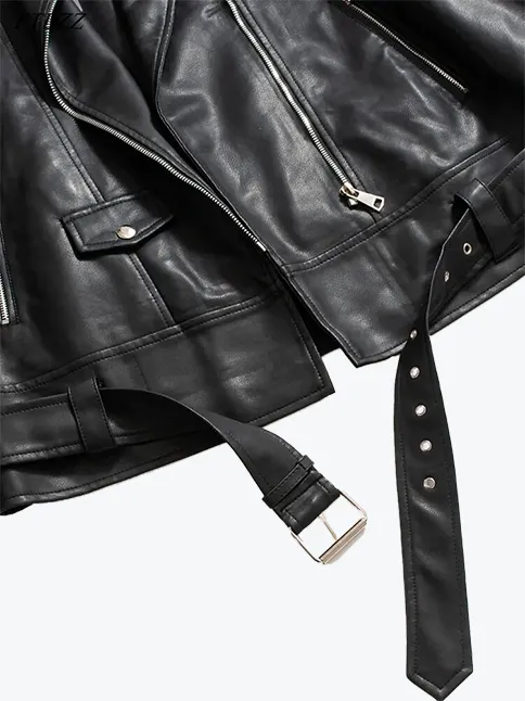 BF Style Zipper Moto Jacket with Belt