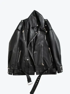 BF Style Zipper Moto Jacket with Belt