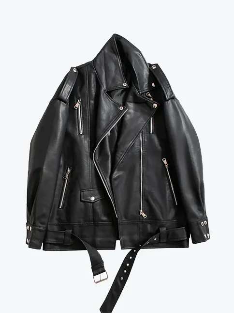 BF Style Zipper Moto Jacket with Belt
