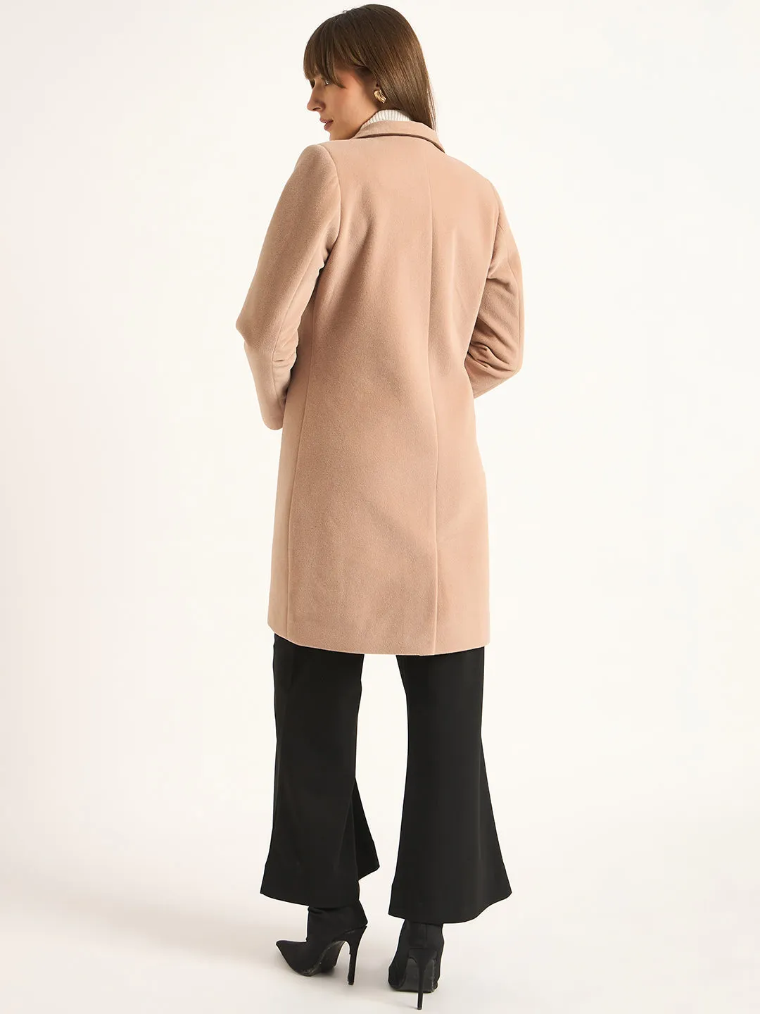 Biege Zip-Up Long Coat