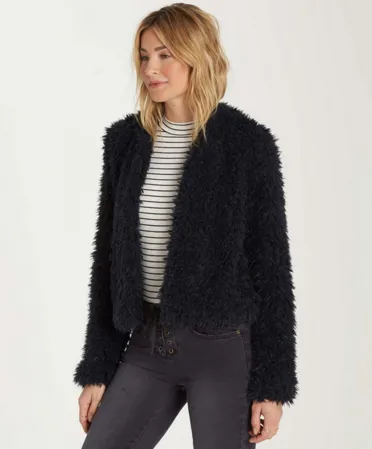 Billabong Women's Fur Keeps Faux Fur Cropped Jacket | Off Black