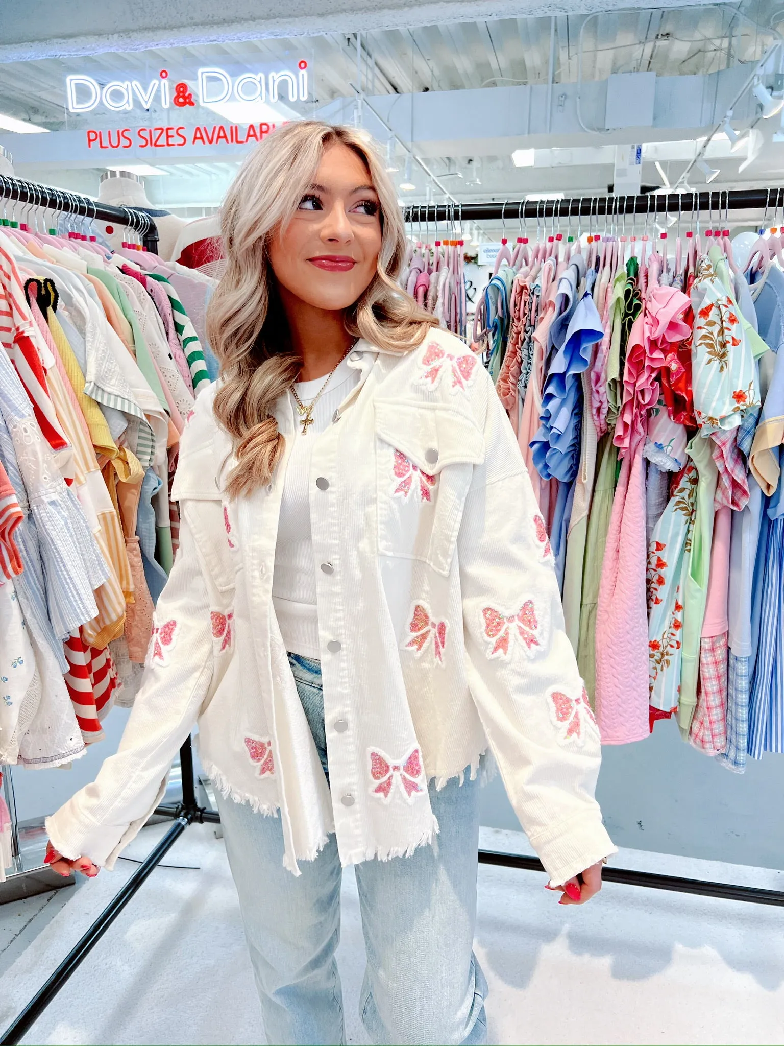 Billie Bow Sequin Patch Denim Shacket