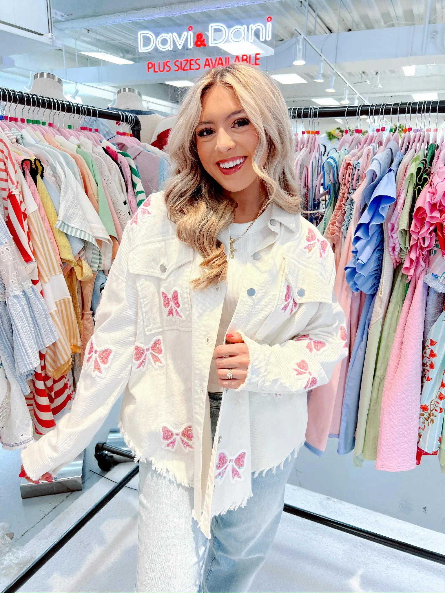Billie Bow Sequin Patch Denim Shacket