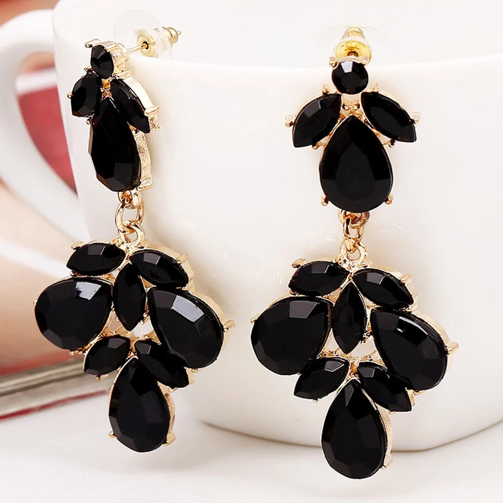 Black Crystal Gold Earrings